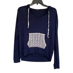 Flash Mob Fall Winter Dark Blue Long Sleeves Lace Pocket Hoodie Top Women Size S